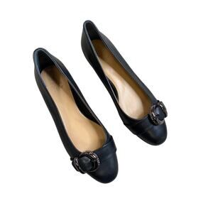 NATURALIZER POLLY BLACK LEATHER RHINESTONE GUNMETAL BUCKLE FLATS SHOES, 10.5 NEW